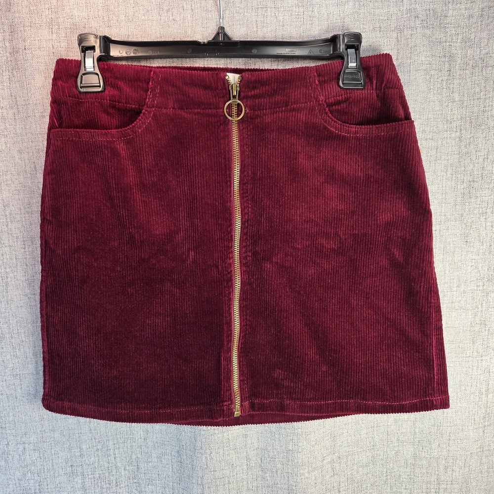 Mudd Y2K Maroon Womens/Jrs Sz 7 Corduroy Full Zip Warm Mini Skirt 28"‎ Waist